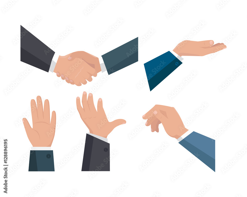 Set of Human Hands Illustrations in Flat Design. Set of Human Hands Illustrations in Flat Design.