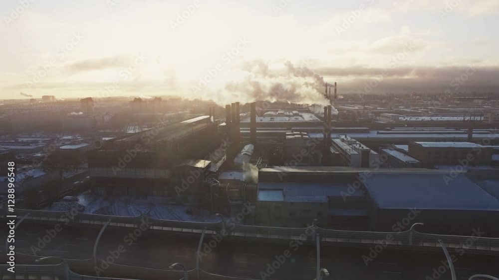 Yellow tone cinematic style video of industrial region in big city. Smokestack in factory with yellow sky and clouds. Industrial pollution. Yellow tone cinematic style video of industrial region in big city. Smokestack in factory with yellow sky and clouds. Industrial pollution.