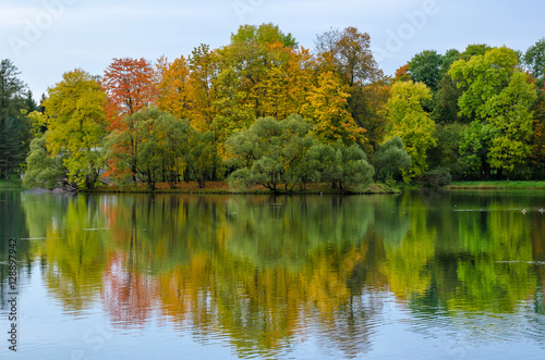 Autumn landscape in the Park with a lake