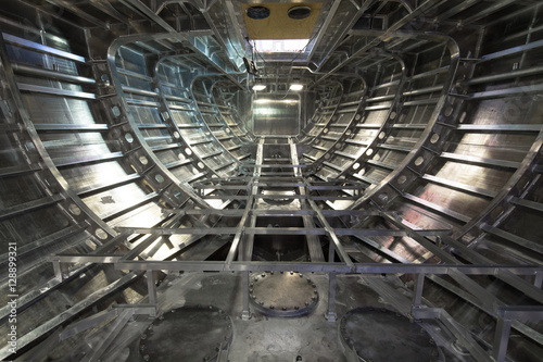 Hull shipbuilding. Shipyard. Aluminium hull of a super sailing yacht. Casco photo