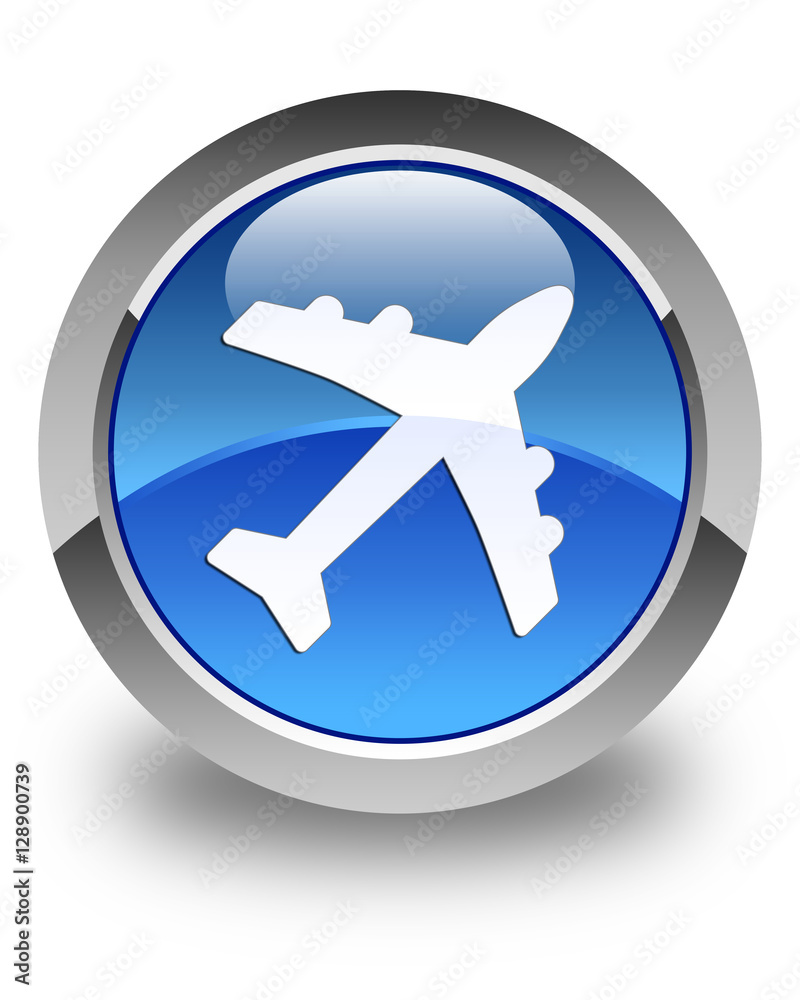 Plane icon glossy blue round button Plane icon glossy blue round button