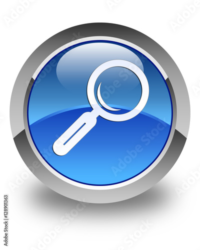 Magnifying glass icon glossy blue round button