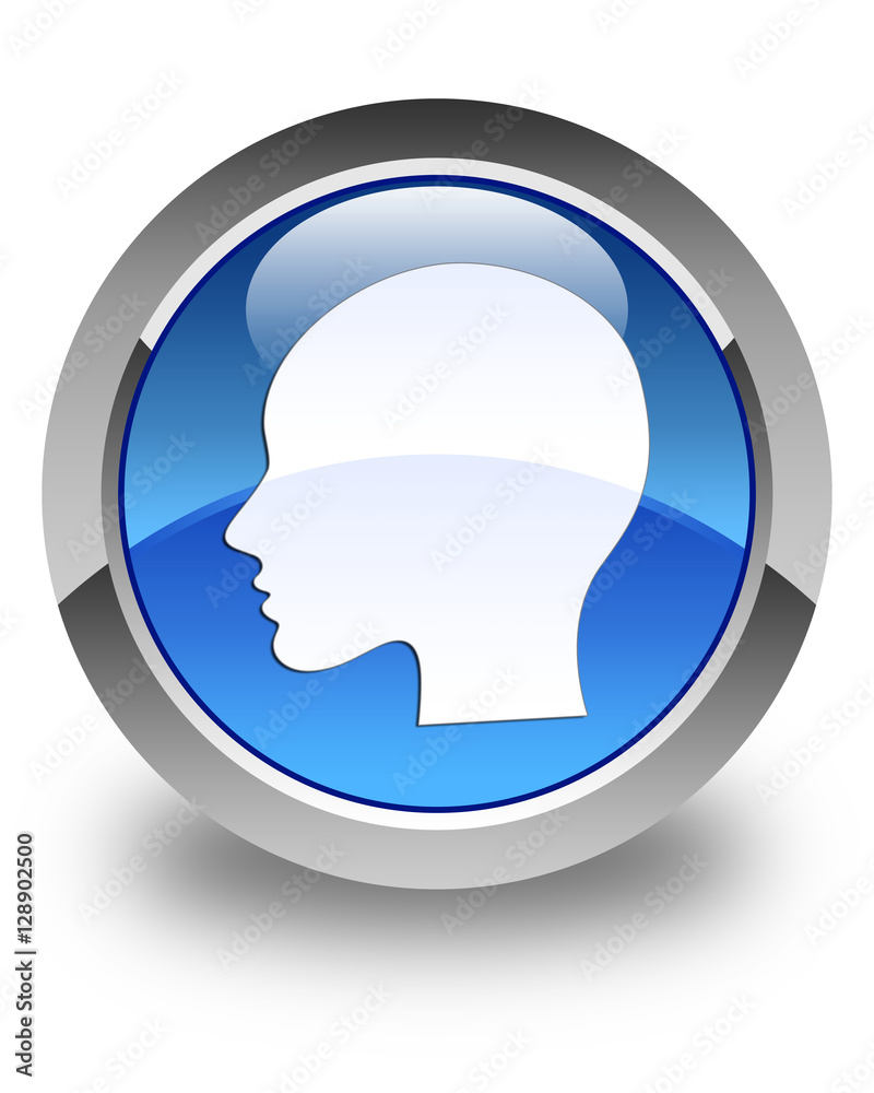 Head (woman face) icon glossy blue round button Head (woman face) icon glossy blue round button