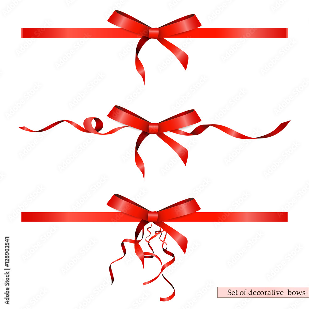 Set of decorative red bows with horizontal ribbons isolated on white background. Vector Illustration Set of decorative red bows with horizontal ribbons isolated on white background. Vector Illustration