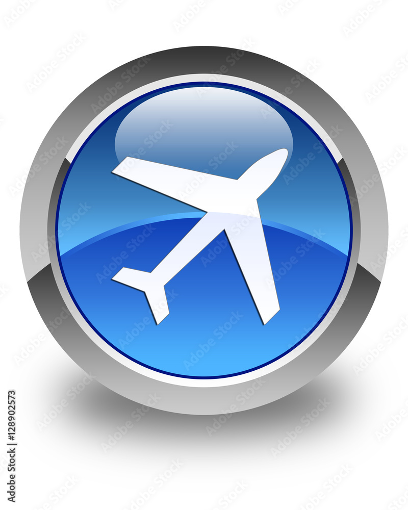 Plane icon glossy blue round button 2