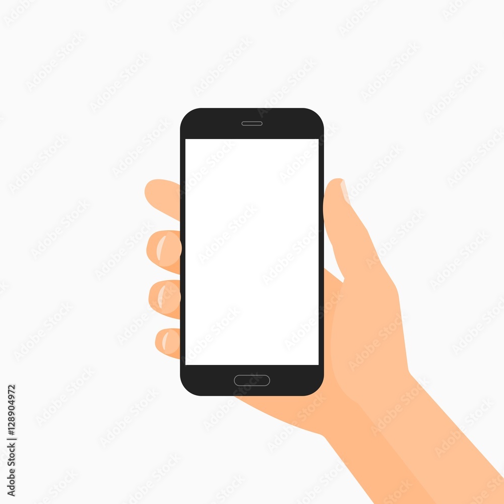 White hand holding black smartphone vector illustration White hand holding black smartphone vector illustration