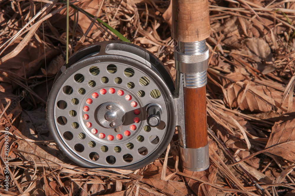 Old vintage fly reel Stock Photo
