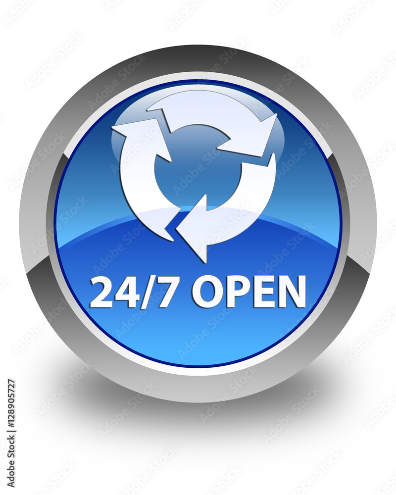 24/7 open glossy blue round button 24/7 open glossy blue round button
