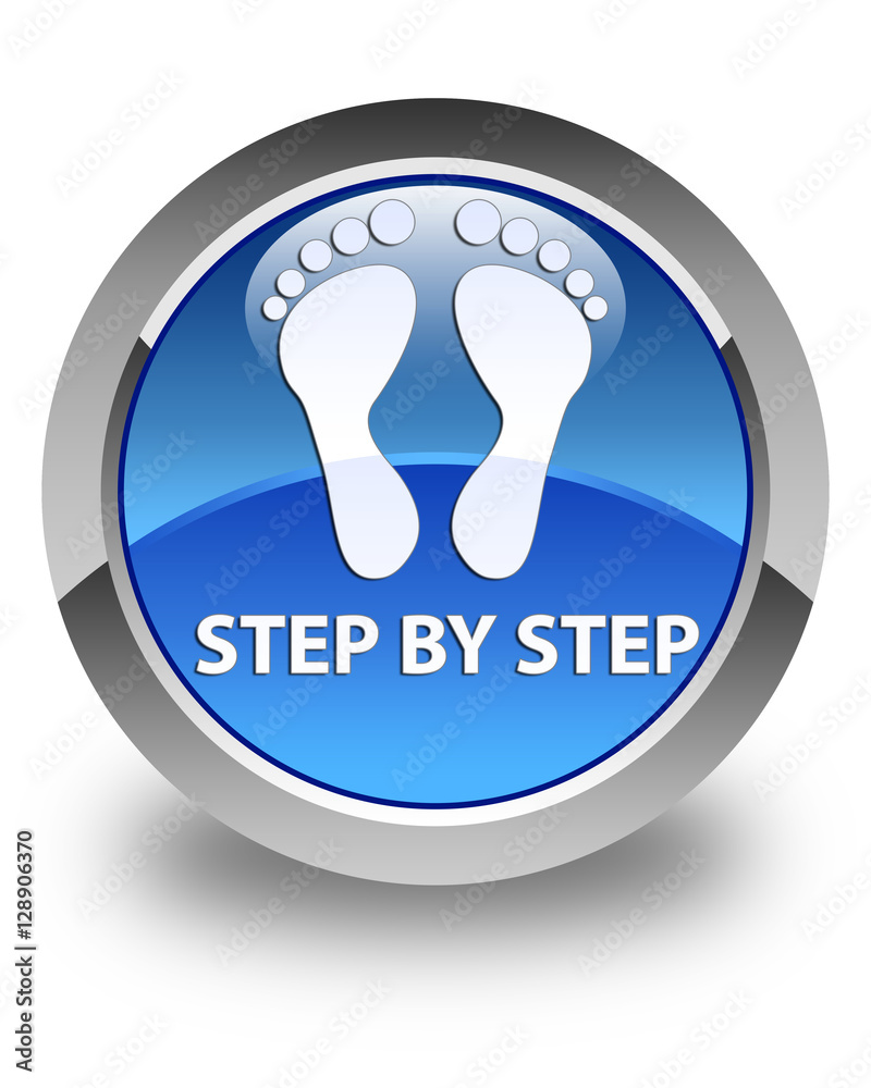 Step by step (footprint icon) glossy blue round button Step by step (footprint icon) glossy blue round button