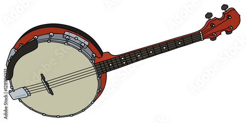 Hand drawing of a classic red four strings banjo