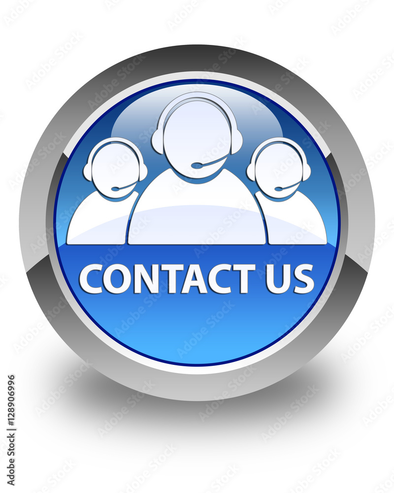 Contact us (customer care team icon) glossy blue round button