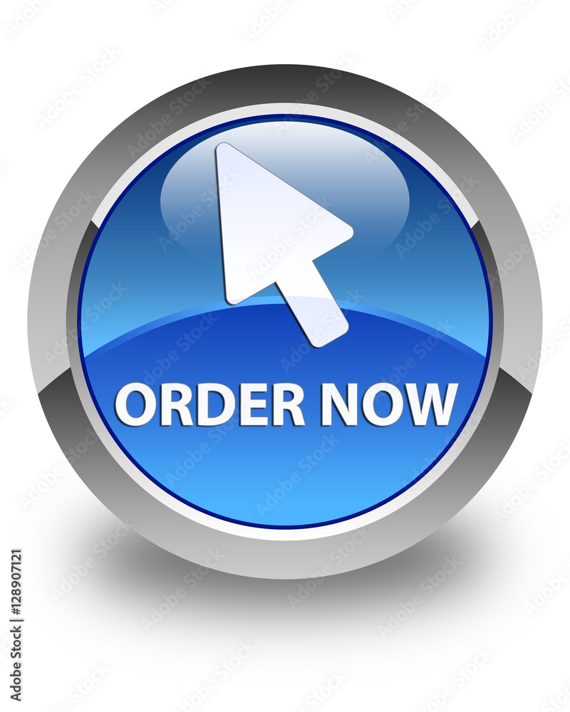 Order now (cursor icon) glossy blue round button Order now (cursor icon) glossy blue round button