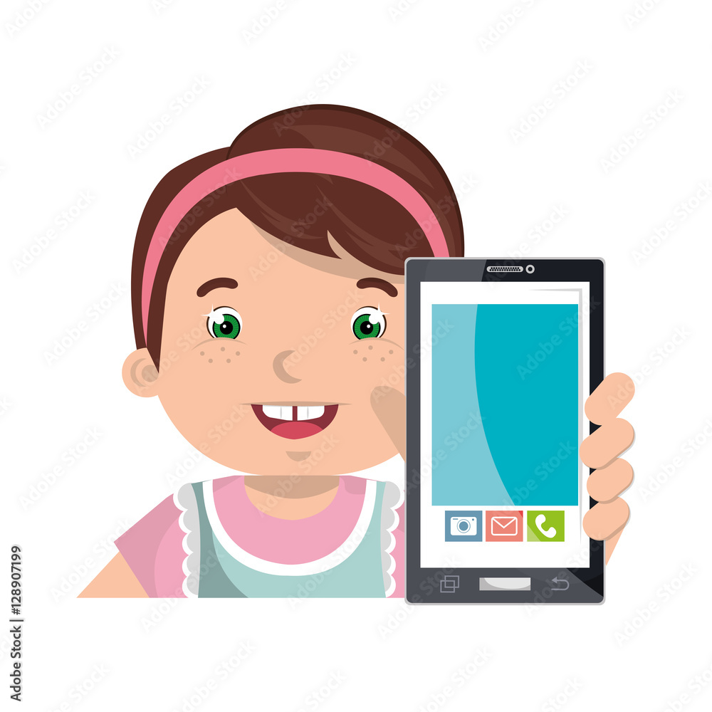 little kid online with smartphone vector illustration design little kid online with smartphone vector illustration design