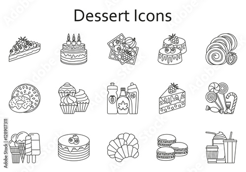 Sweet food line icons set. Dessert collection. Vector illustration.