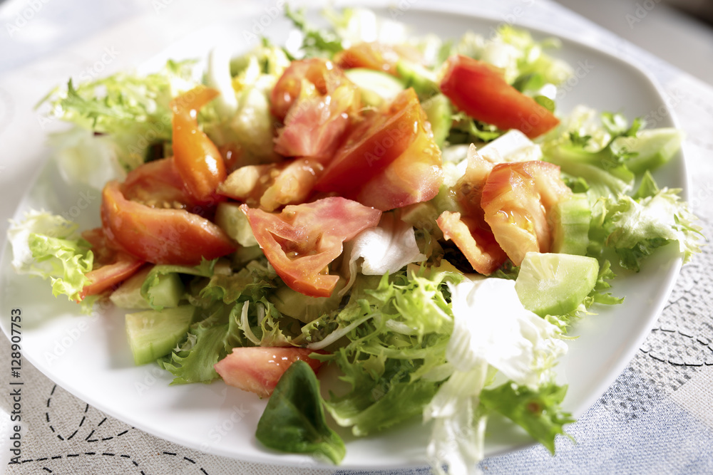 Plate of salad with various vegetables. Plate of salad with various vegetables.