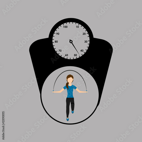 sport woman jumping rope and weight scale vector illustration eps 10