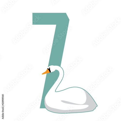 Seven swans a swimming Christmas illustration. EPS 10 vector.