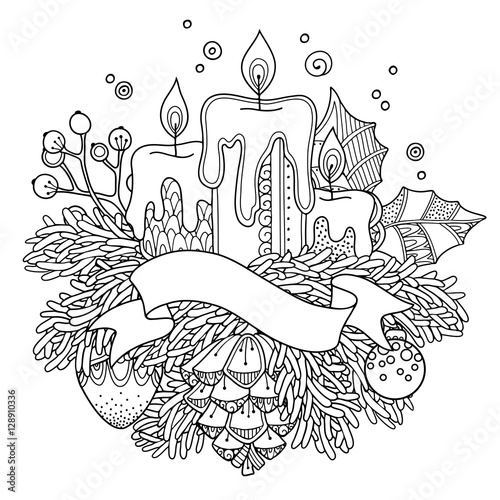 Christmas, New Year composition in doodle style