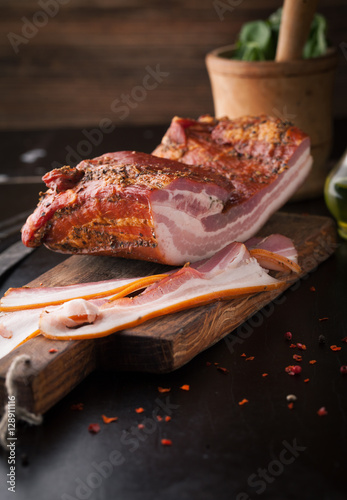 Delicious smoked bacon with spices