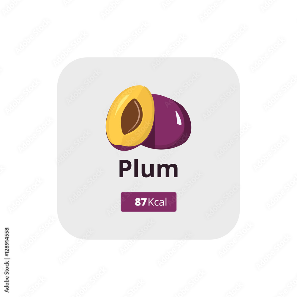 Plum calories. Plums vector icon. Plum calories. Plums vector icon.