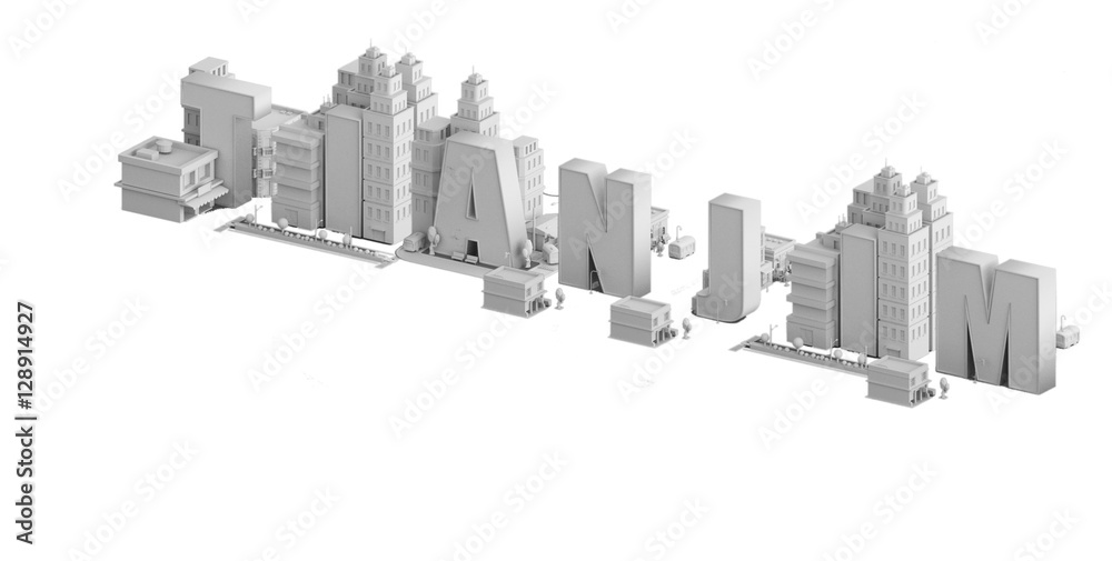 3d render of a mini city, typography 3d of the name tianjin