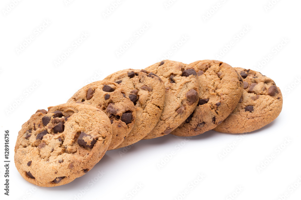 Chocolate chip cookies isolated on white background. Chocolate chip cookies isolated on white background.