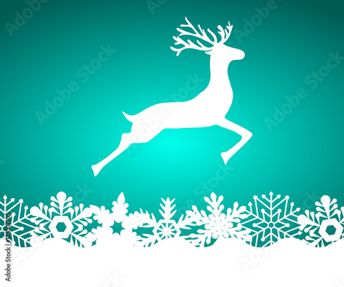 Reindeer on blue background with snowflakes, vector