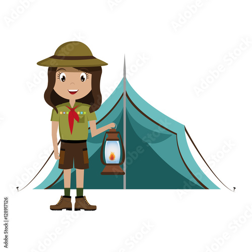 little scout character with lantern icon vector illustration design