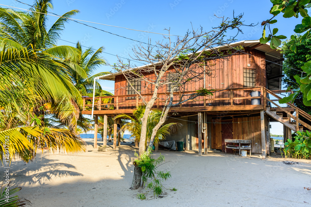 Wooden house on Caribbean beach