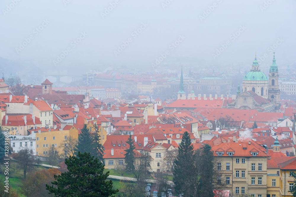Prague, Czechia - November, 21, 2016: panorama of a historical part of Prague, Czechia