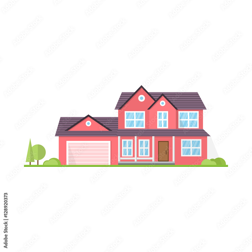 Vector flat icon suburban american house.