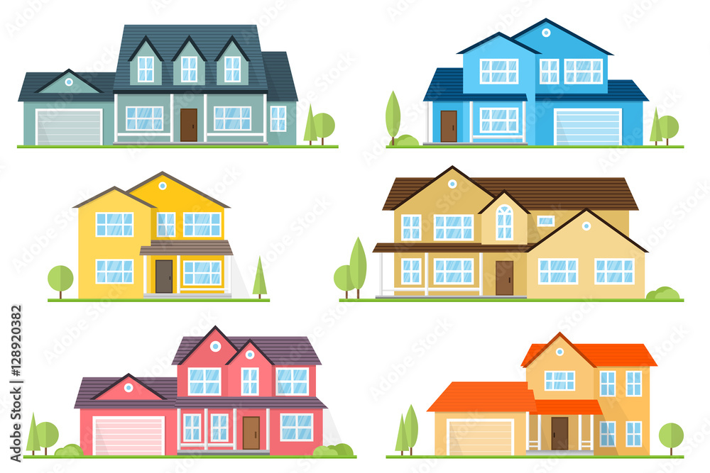 Vector flat icon suburban american house. Vector flat icon suburban american house.