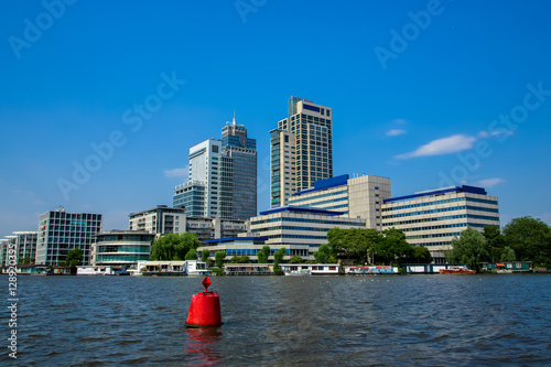 Office towers on the Amstel river in Amsterdam.