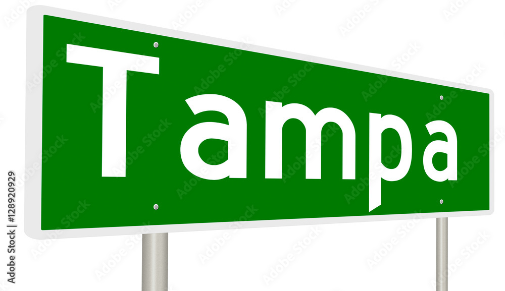 A 3d rendering of a green highway sign for Tampa, Florida A 3d rendering of a green highway sign for Tampa, Florida