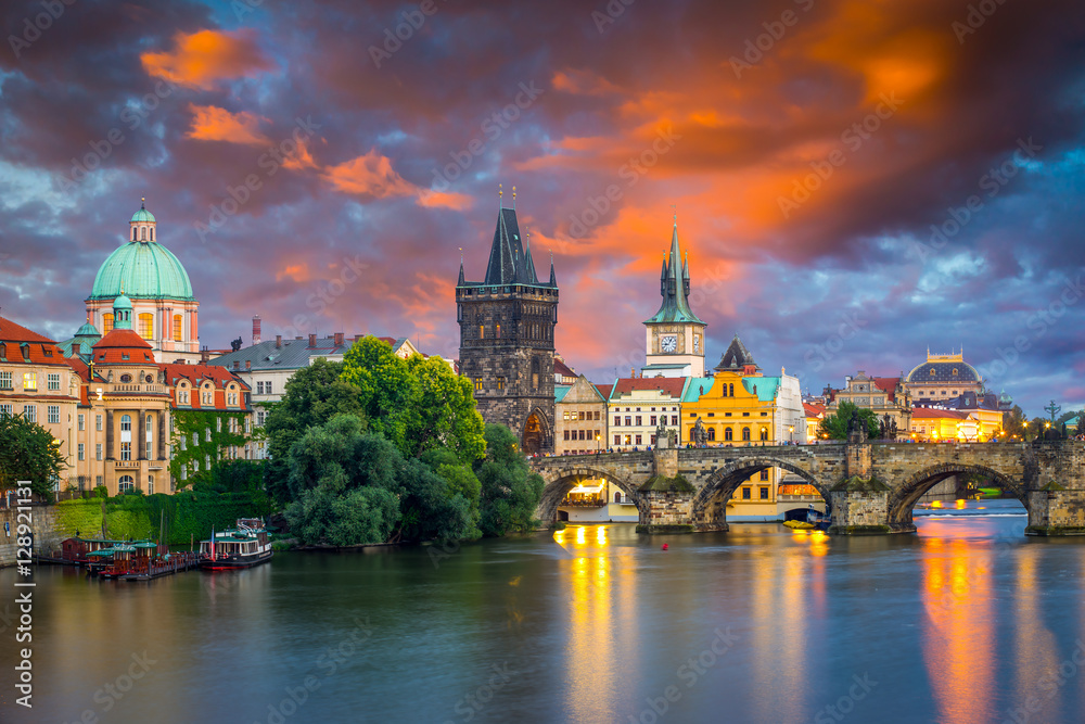 River Vltava at Dusk Prague Czech Republic