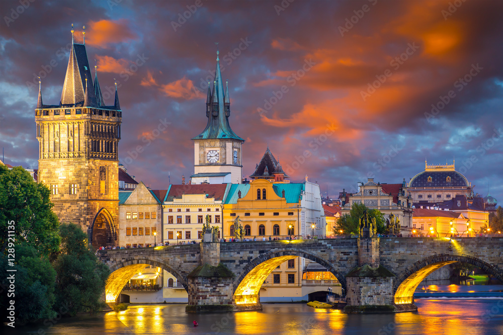 Fototapeta premium River Vltava at Dusk Prague Czech Republic