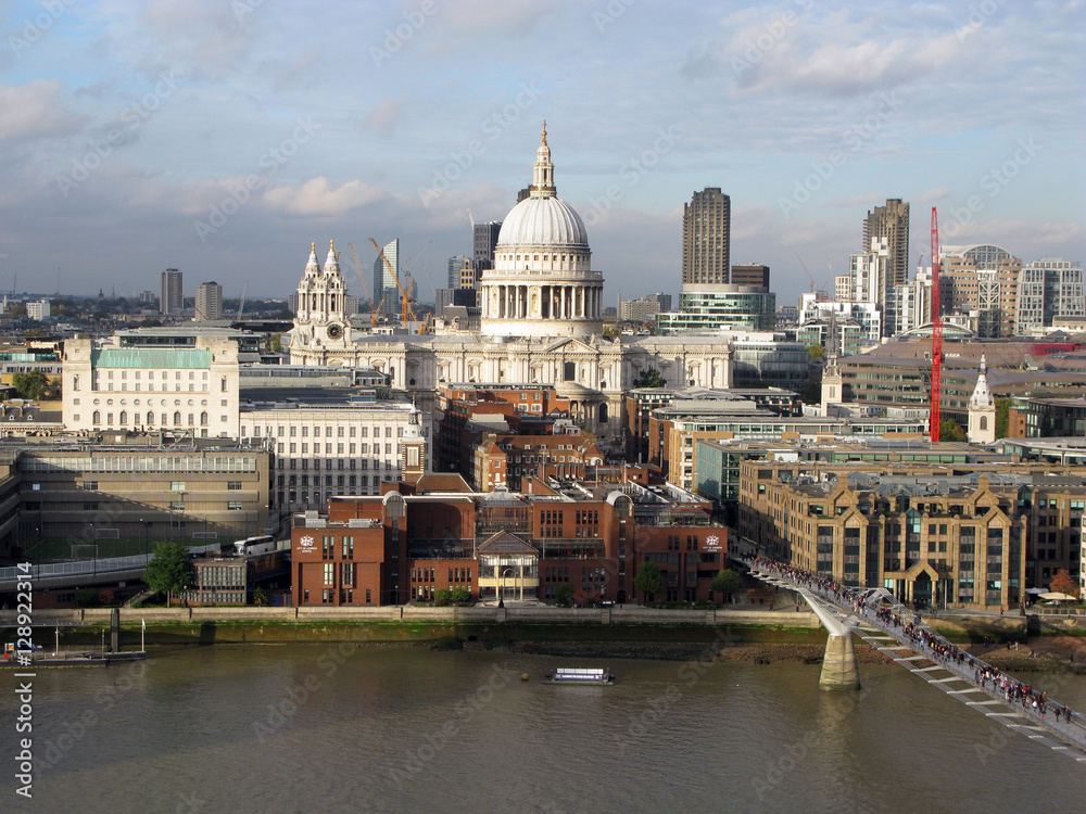  View of St Paul's Cathedral and Millennium Bridge, London, UK 