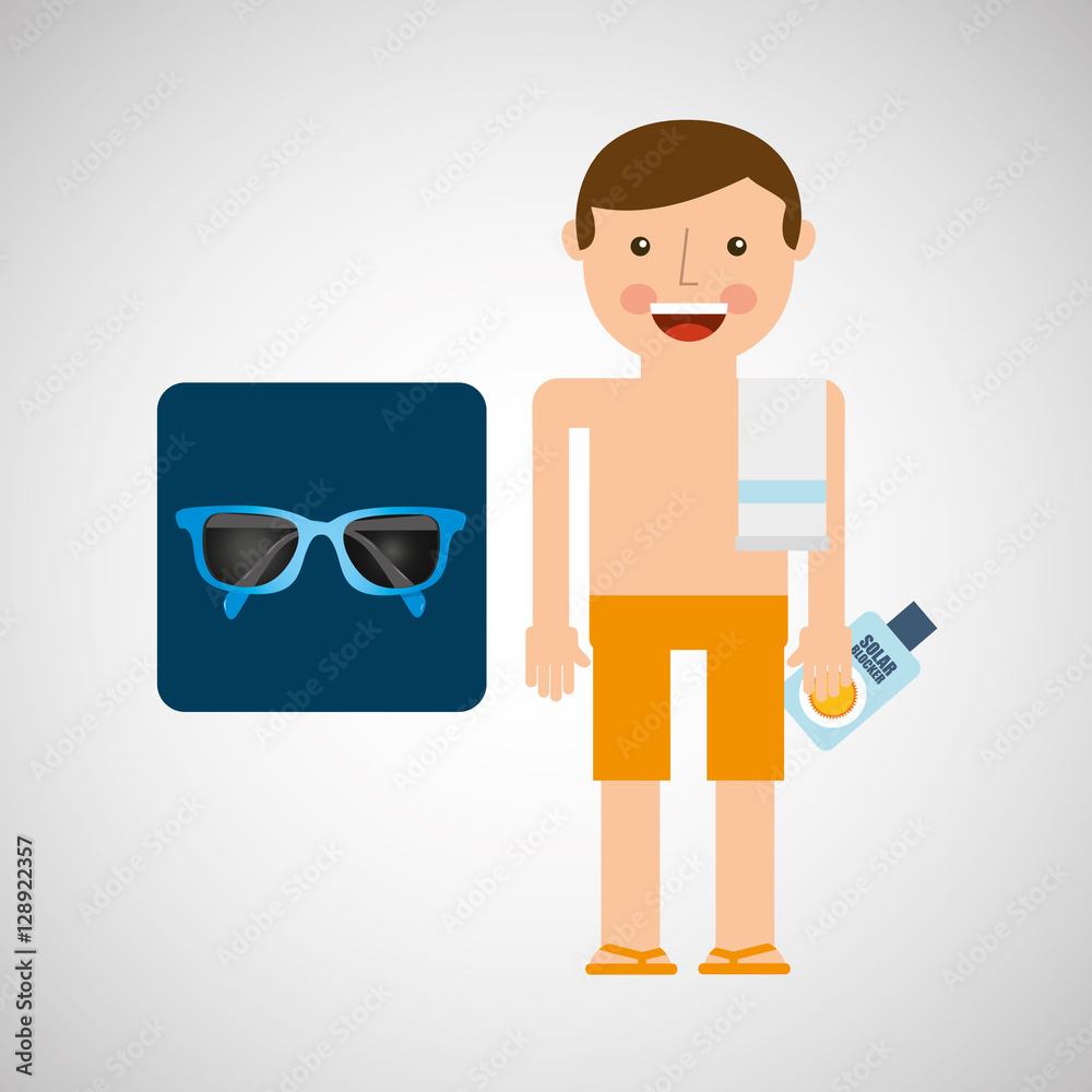 man shorts sunglasses towel beach vacations vector illustration eps 10