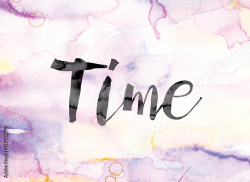 Time Colorful Watercolor and Ink Word Art