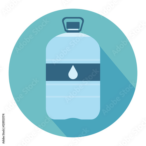 Plastic bottle with water. Big bottle of water. With drop on label. Flat web icon. Vector illustration
