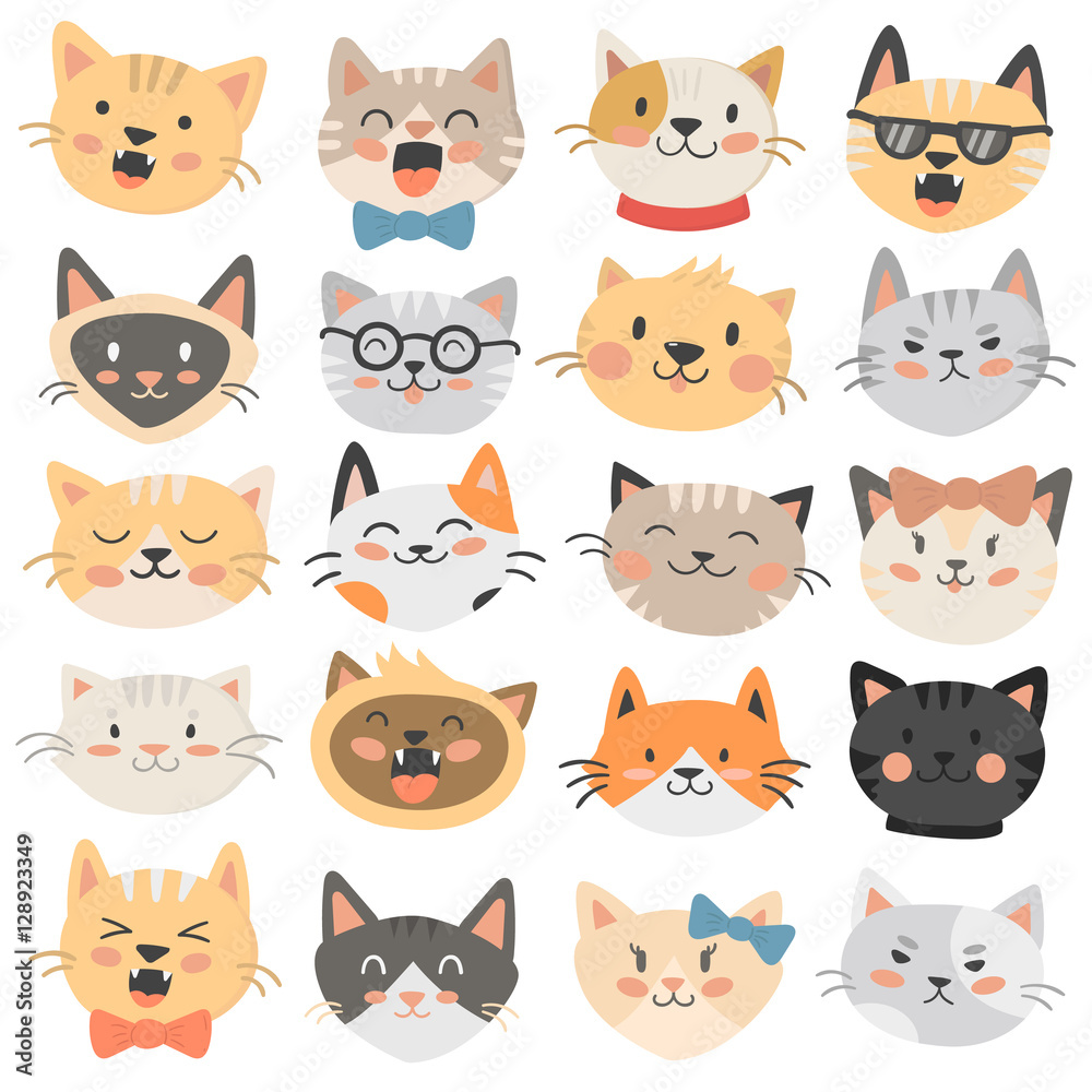 Cats heads emoticons vector. Cats heads emoticons vector.