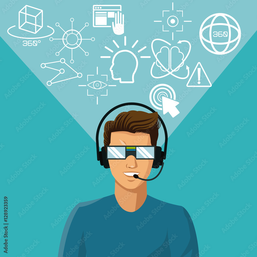 character man vr reality glasses wired glove augment vector illustration eps 10 character man vr reality glasses wired glove augment vector illustration eps 10