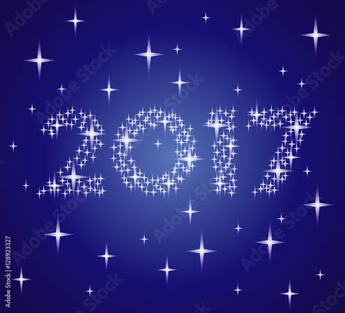 2017 stars numbers Blue background New Year composition vector illustration
