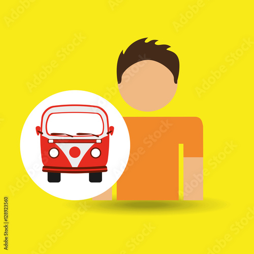 male character traveler vintage car van vector illustration eps 10