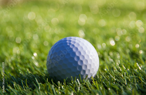 Golf ball on course and sunlight