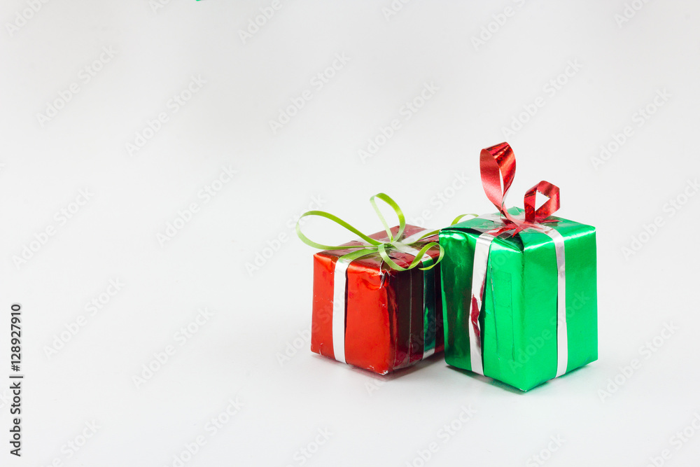 Obraz premium Christmas gift boxes on white background, New year gift set.