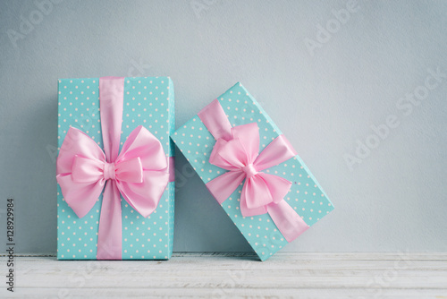 Blue polka dots gift boxes