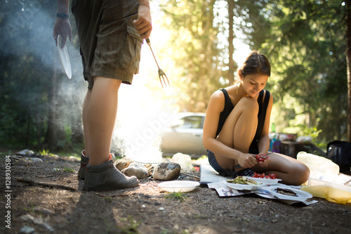 Photography Preparing food on an illegal barbecue in nature reserve