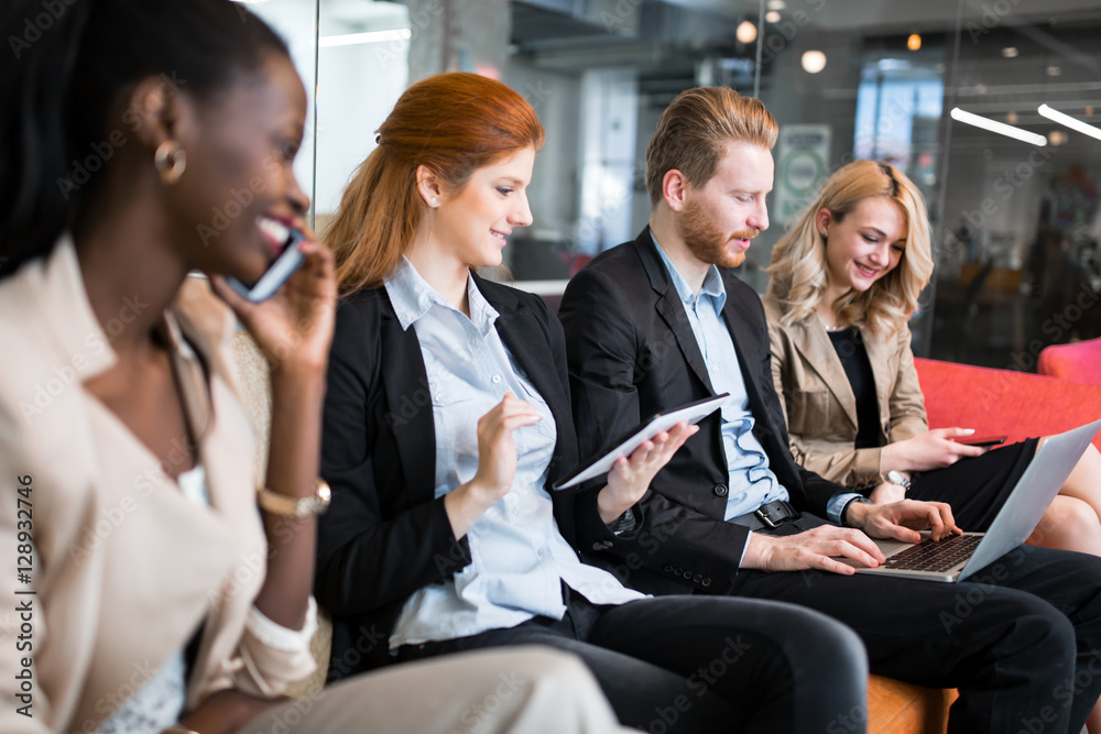 Business people conversation. Technology at hand Business people conversation. Technology at hand