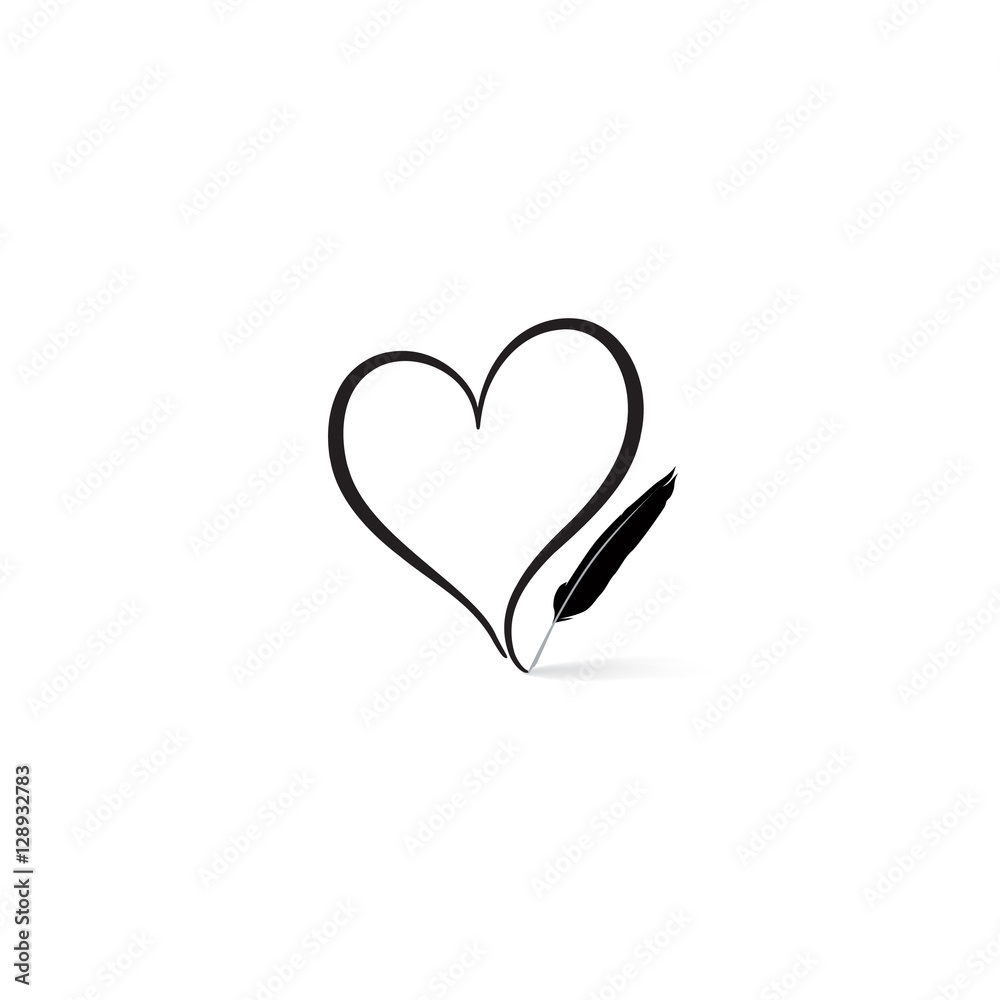 Love heart drawn by feather pen. St Valentine's day greeting card Love heart drawn by feather pen. St Valentine's day greeting card